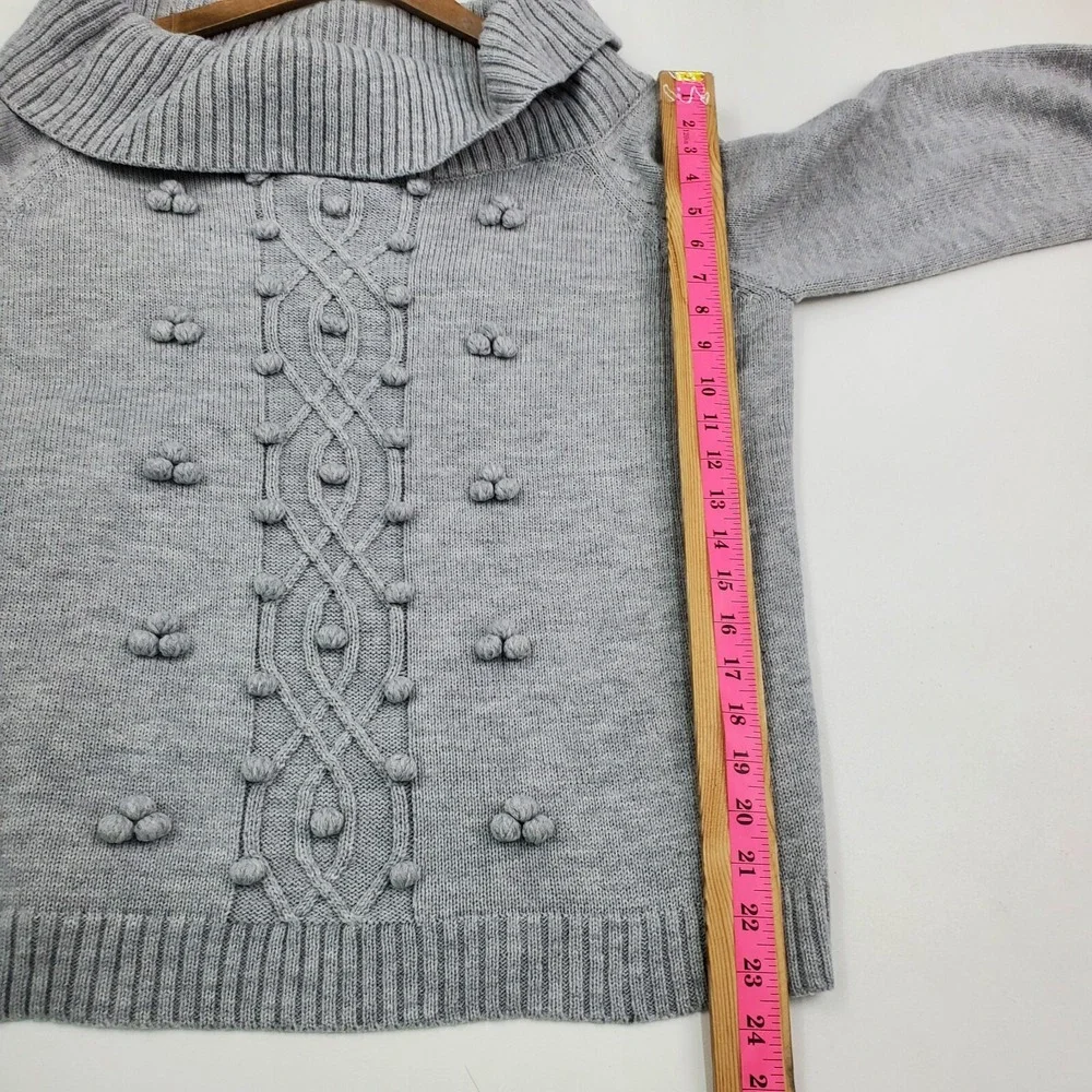 Womens 1X Gray Knit‎ Bobble Sweater Pullover Off Shoulder Slouchy Collar Winter